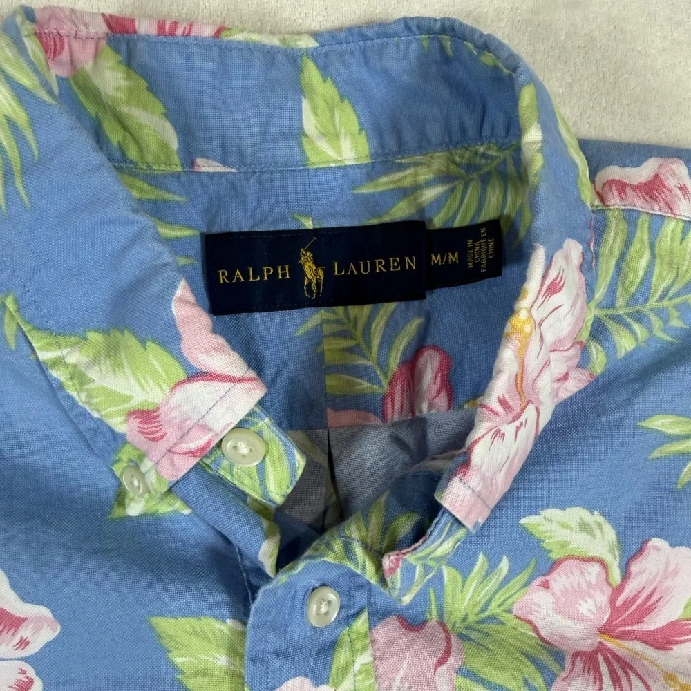 Polo Ralph Lauren Medium Popover All Over Print Floral Blue Tropical Shirt